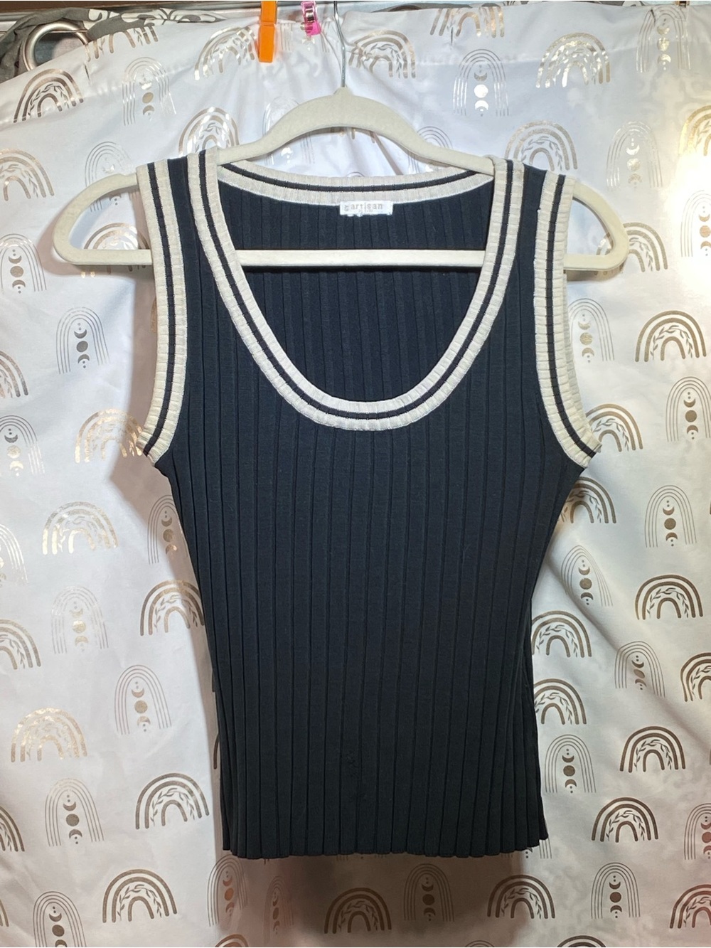 Artisan Navy Ribbed Tank with Cream Trim